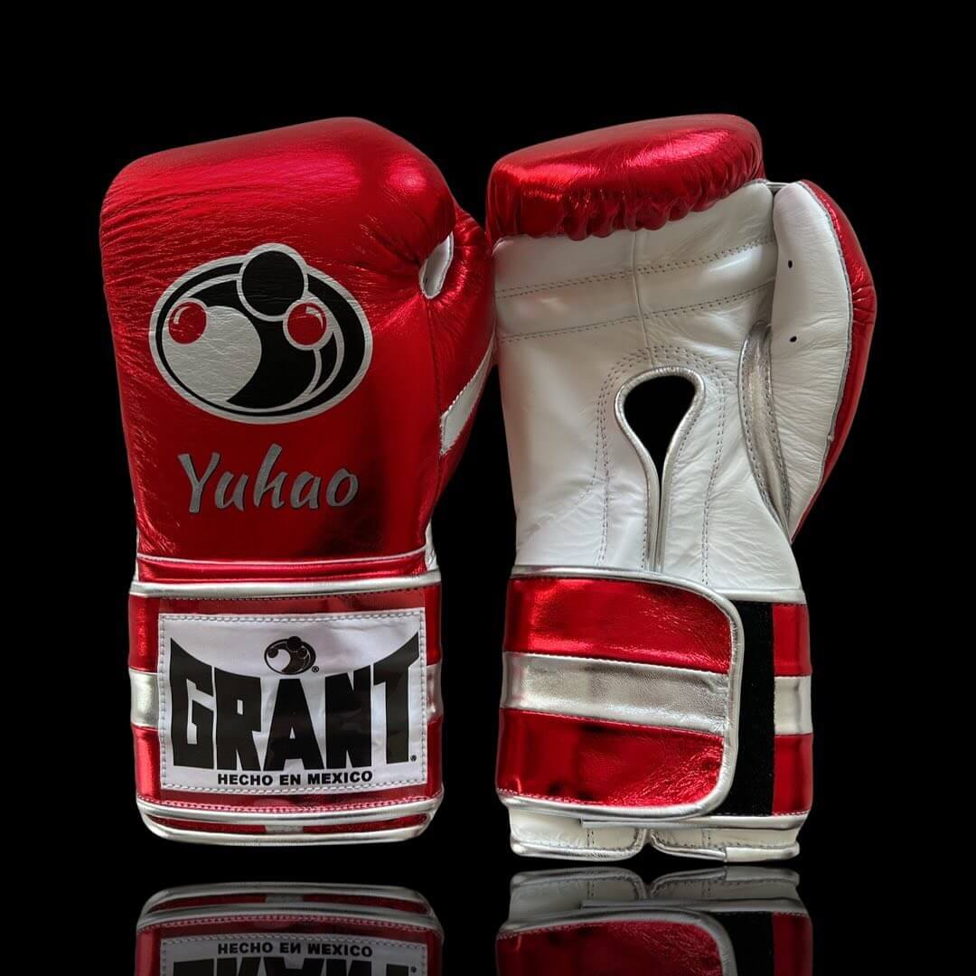 Grant Red/White/Silver Leather Boxing Gloves Custom Fit Training